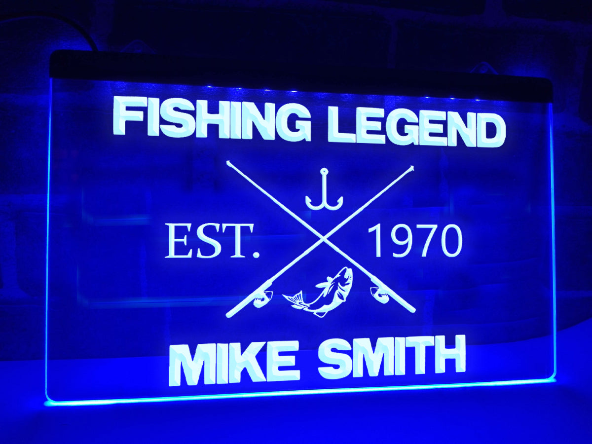 Fishing Legend Personalized Illuminated Sign in blue