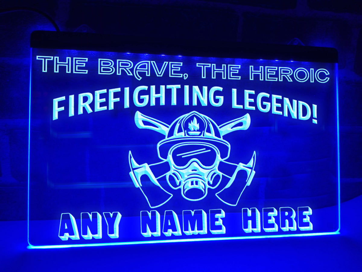 Firefighting Legend Personalized Illuminated Sign in blue