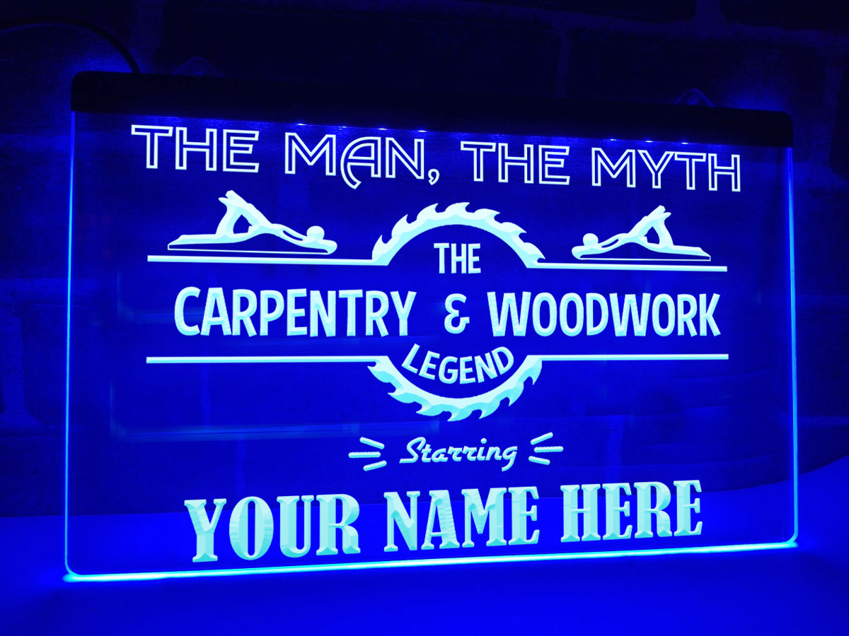 Carpentry & Woodwork Legend Personalized Sign in Blue
