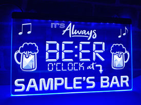 Personalized Beer O'clock LED neon sign in blue