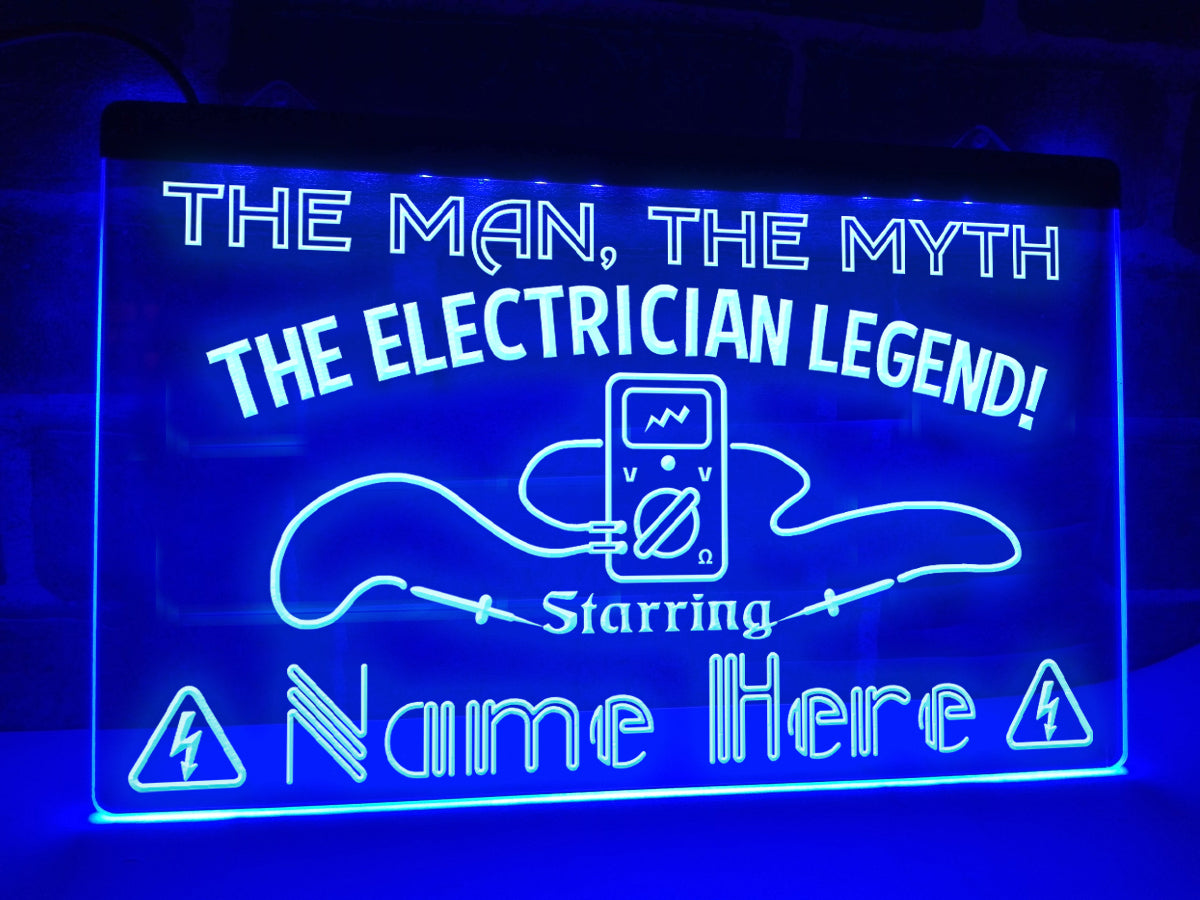 Personalized Electrician Legend LED Neon Sign in blue