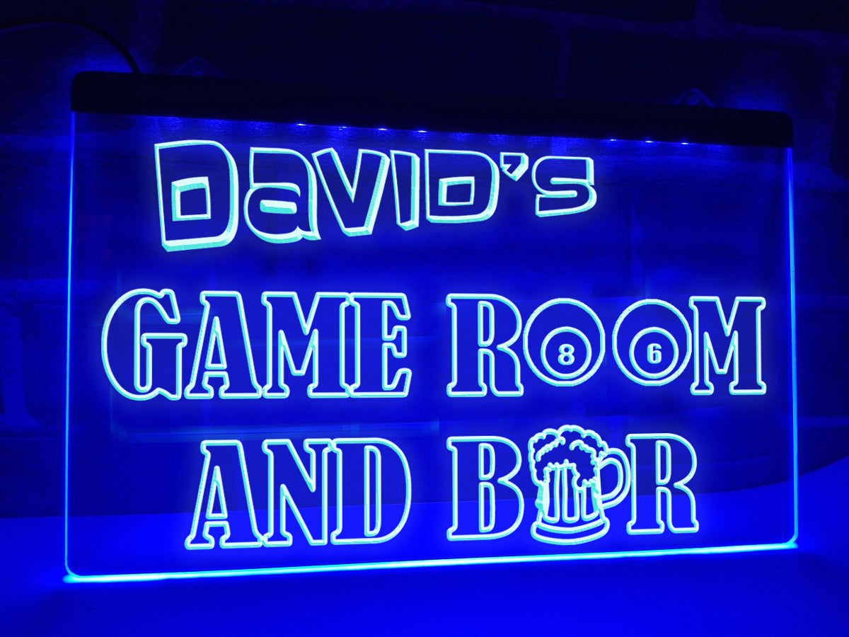 Game Room and Bar Personalized Illuminated Sign