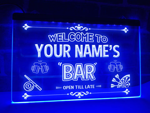 Image of Beer, Pool & Darts Bar Personalized Illuminated Sign