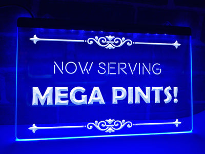 Now Serving Mega Pints Illuminated Sign