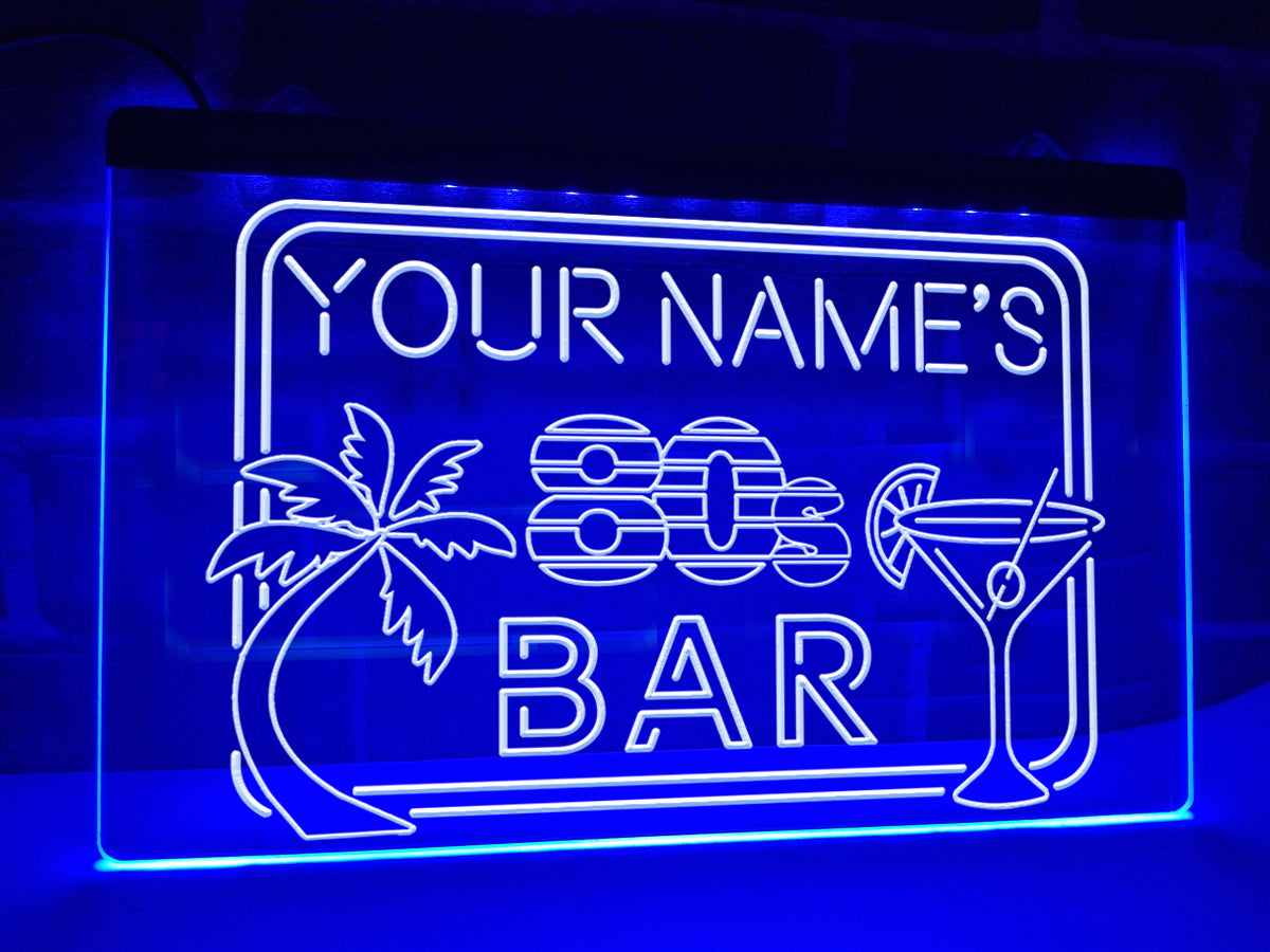 80s Bar Personalized LED Neon Sign in Blue