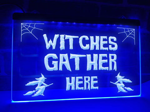 Image of Witches Gather Here Illuminated Sign