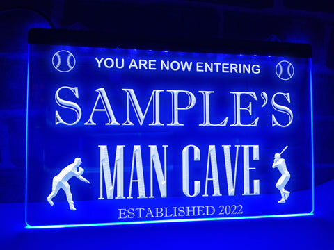 Image of Baseball Man Cave Personalized Illuminated Sign