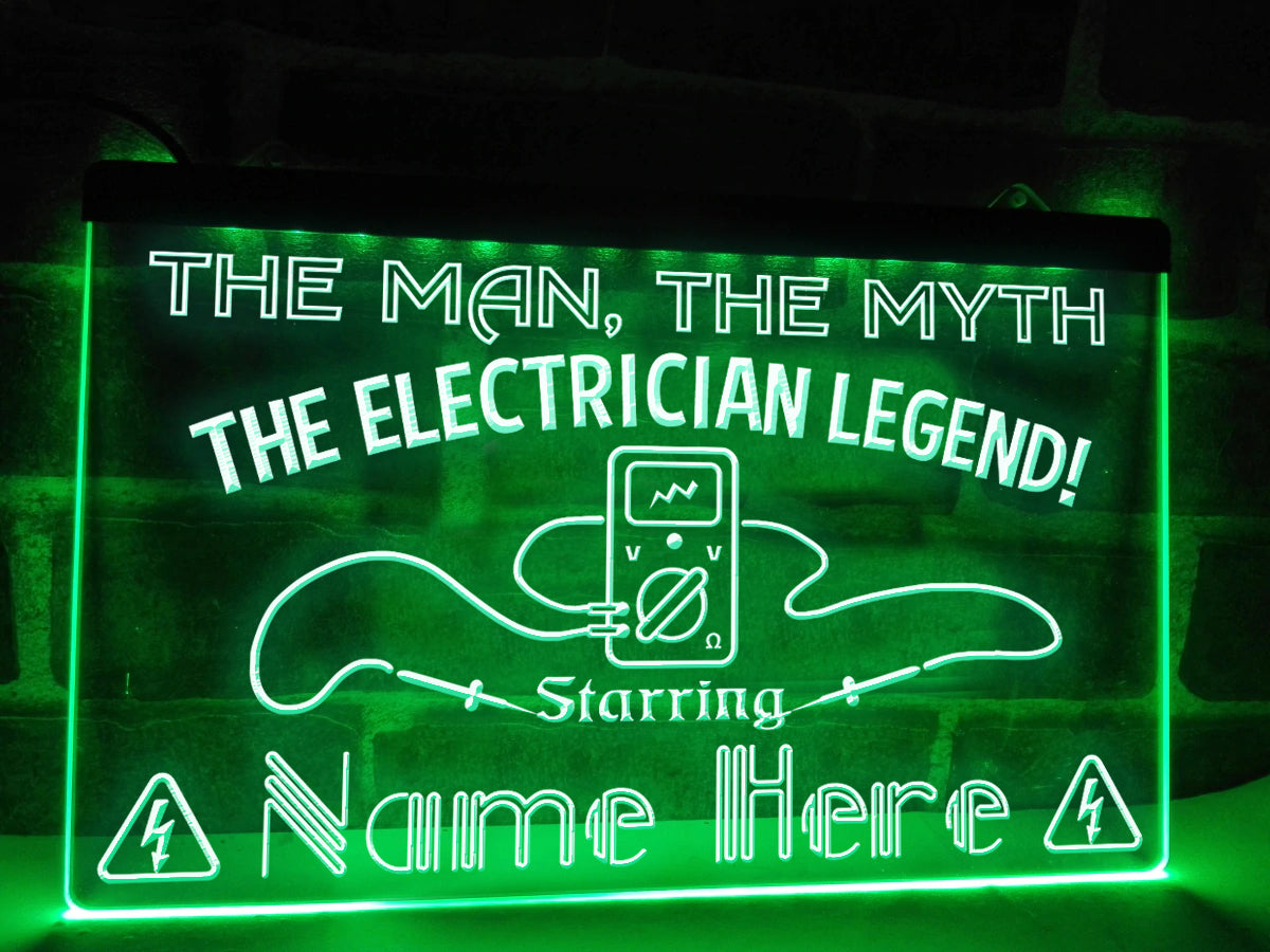 Personalized Electrician Legend LED Neon Sign in green