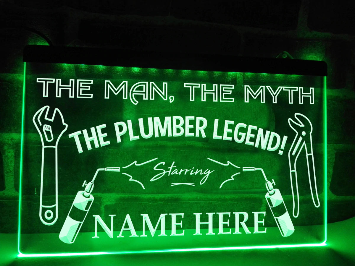 The Plumber Legend Personalized LED Neon Sign in green
