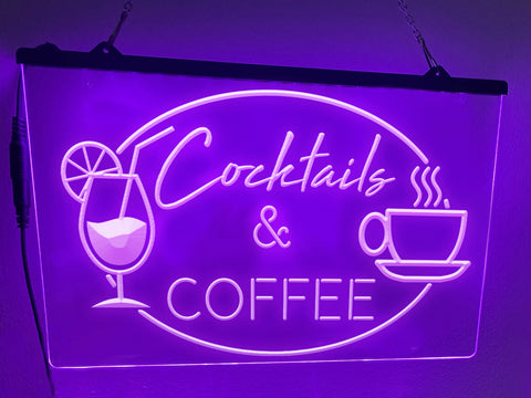 Image of Cocktails and Coffee Illuminated Sign