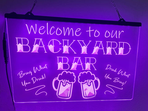 Image of Welcome To Our Backyard Bar Illuminated Sign