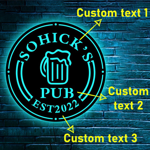 Image of Personalized Wooden LED Neon Pub Sign - RGB