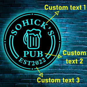 Personalized Wooden LED Neon Pub Sign - RGB