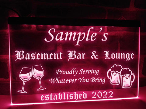 Image of Basement Bar and Lounge Personalized Illuminated Sign