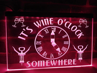 Wine o'clock somewhere neon sign pink