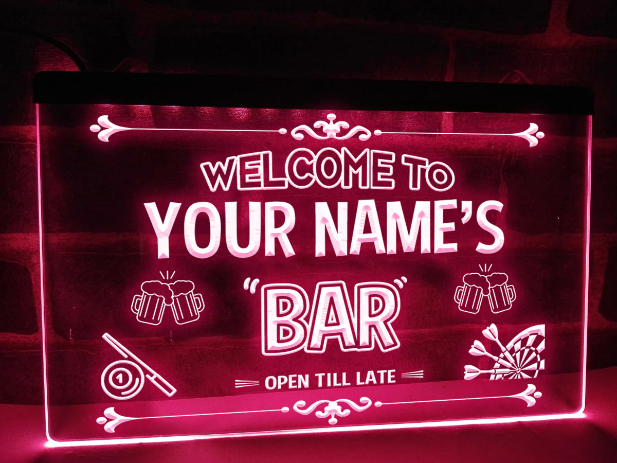 Beer, Pool & Darts Bar Personalized Illuminated Sign