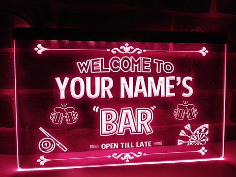 Image of Beer, Pool & Darts Bar Personalized Illuminated Sign
