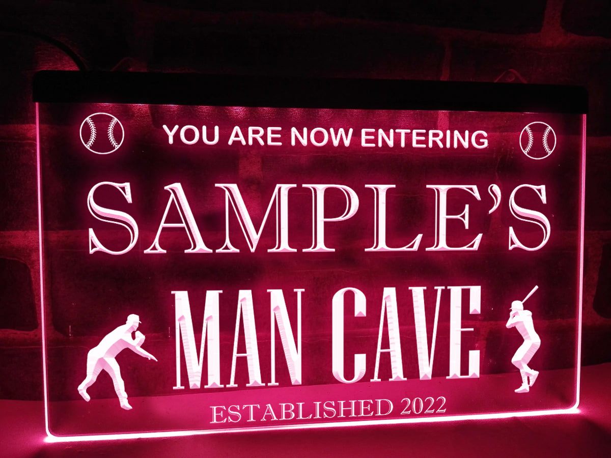 Baseball Man Cave Personalized Illuminated Sign