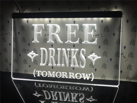 Image of Free Drinks Tomorrow Illuminated Sign