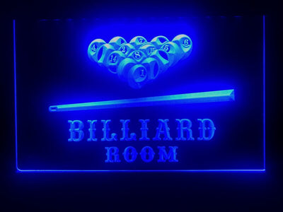 billiard pool room neon sign blue