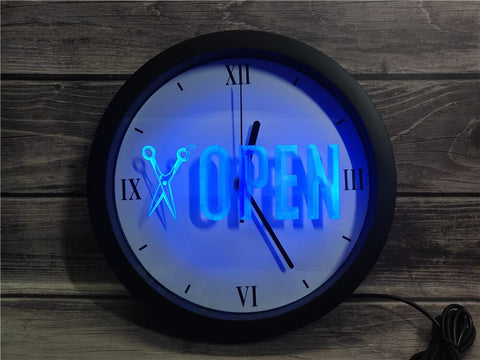 Open Barber Shop Bluetooth Controlled Wall Clock