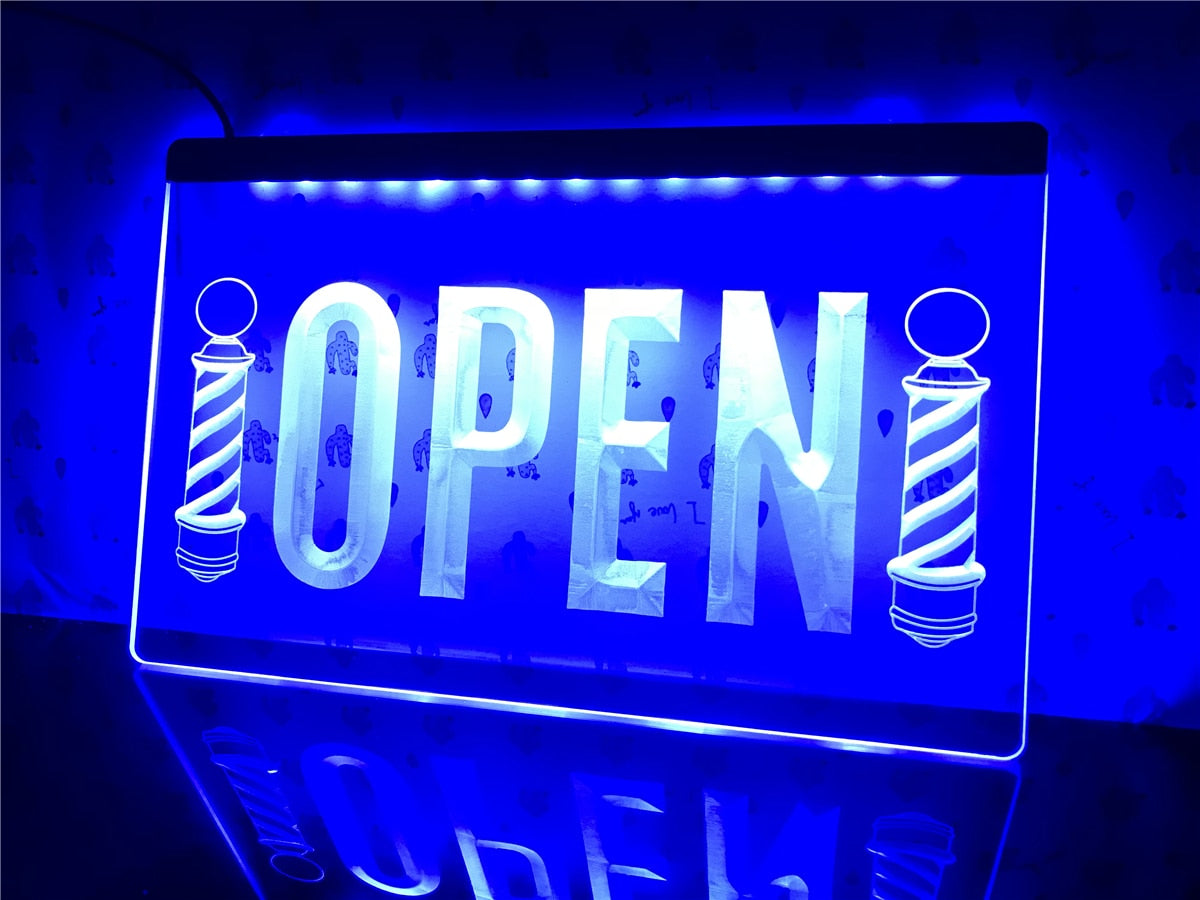 Open Barber Poles Hair Illuminated Sign