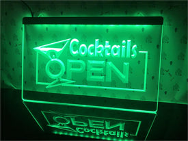 Cocktails Open Illuminated LED Neon Sign