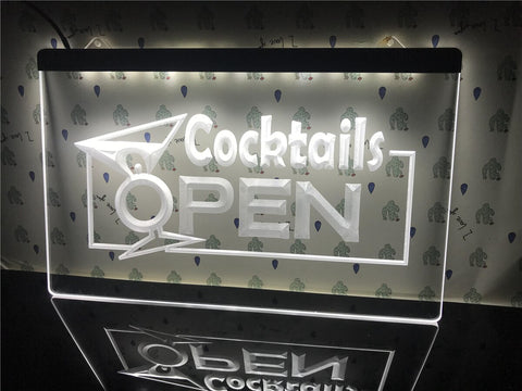 Cocktails Open Illuminated LED Neon Sign