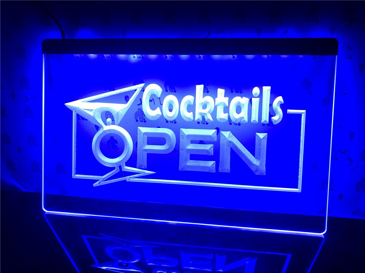Cocktails Open Illuminated LED Neon Sign