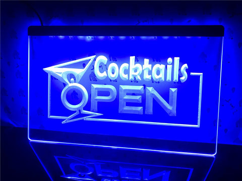 Image of Cocktails Open Illuminated LED Neon Sign