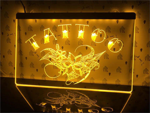 Image of Tattoo Flowers Illuminated Sign