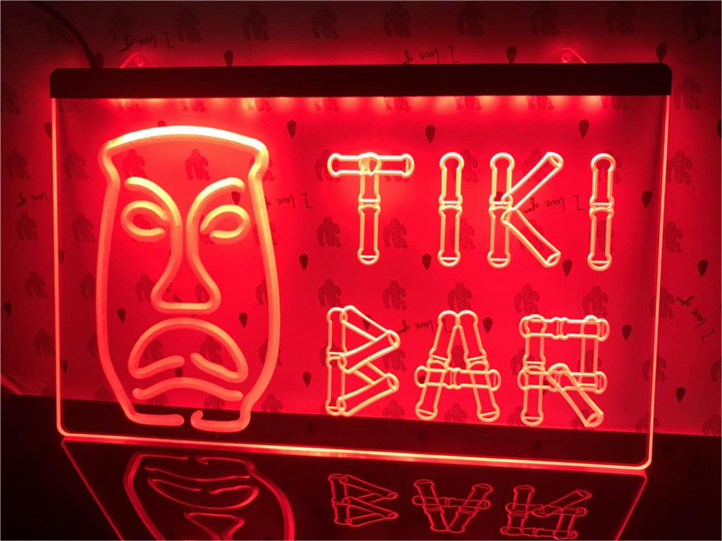 Tiki Bar Bamboo Mask Illuminated Sign