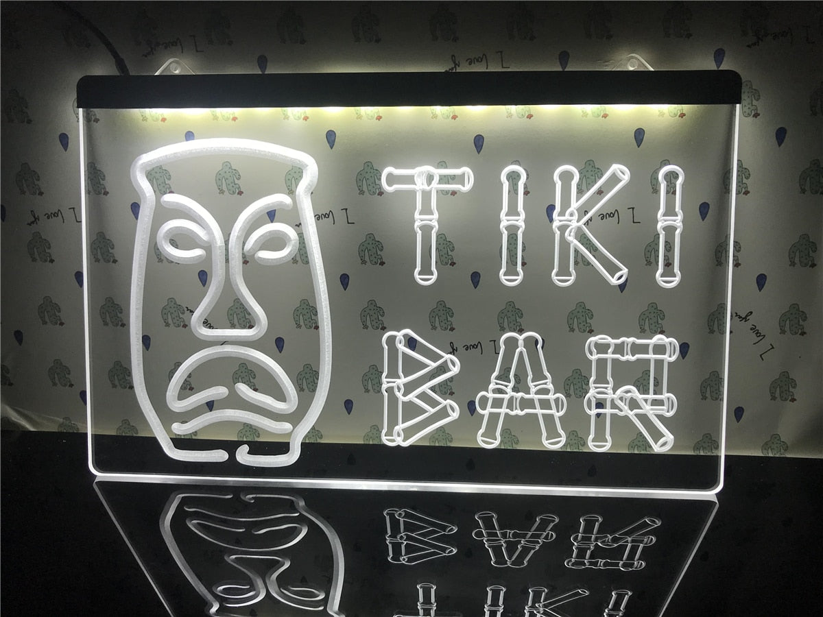 Tiki Bar Bamboo Mask Illuminated Sign