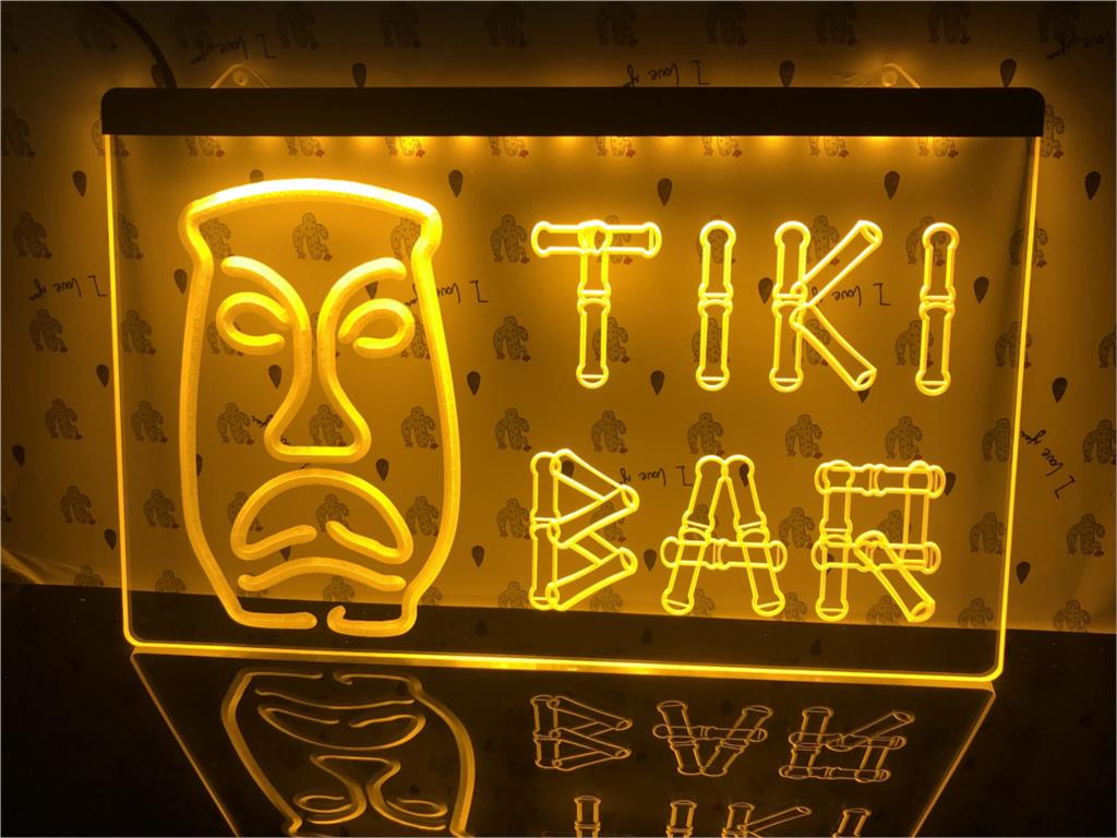 Tiki Bar Bamboo Mask Illuminated Sign