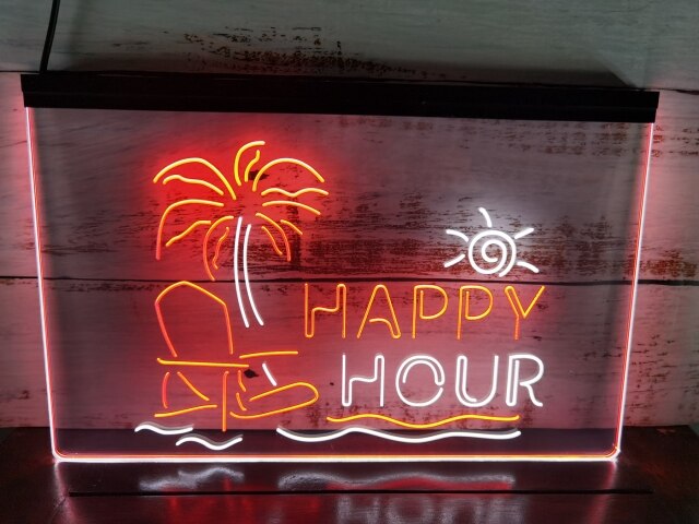 Happy Hour Bar Two Tone Illuminated LED Neon Sign – Dope Neons