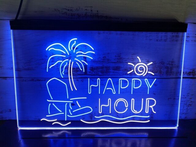 Happy Hour Bar Two Tone Illuminated LED Neon Sign – Dope Neons