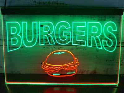 Burgers Cafe Two Tone Illuminated Sign