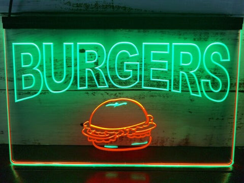 Image of Burgers Cafe Two Tone Illuminated Sign