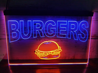 Burgers Cafe Two Tone Illuminated Sign