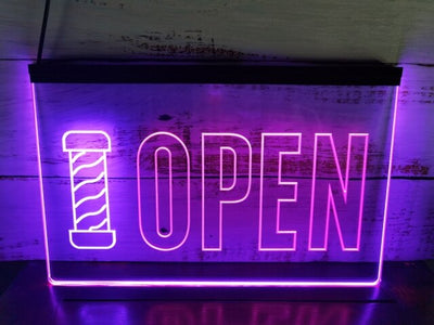 Open Barbers Hair Dressers Two Tone Illuminated Sign