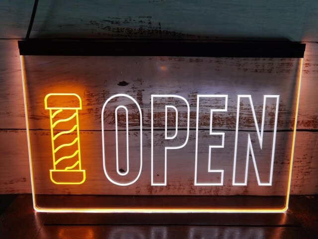 Open Barbers Hair Dressers Two Tone Illuminated Sign