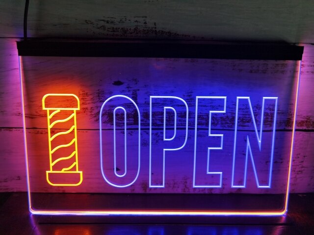 Open Barbers Hair Dressers Two Tone Illuminated Sign