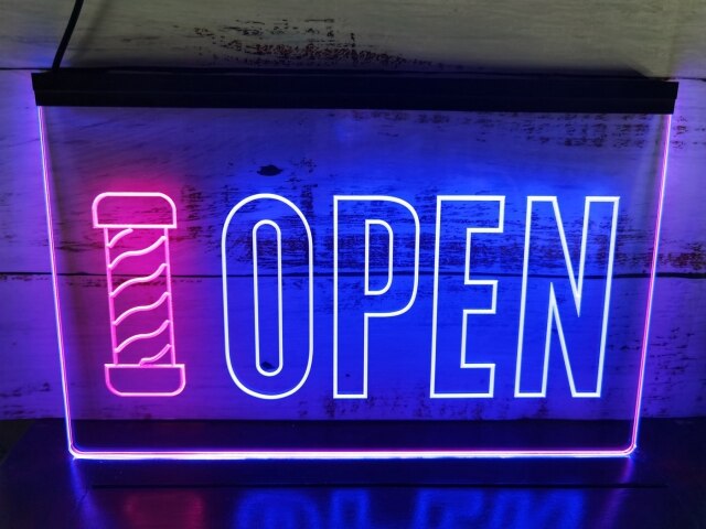 Open Barbers Hair Dressers Two Tone Illuminated Sign