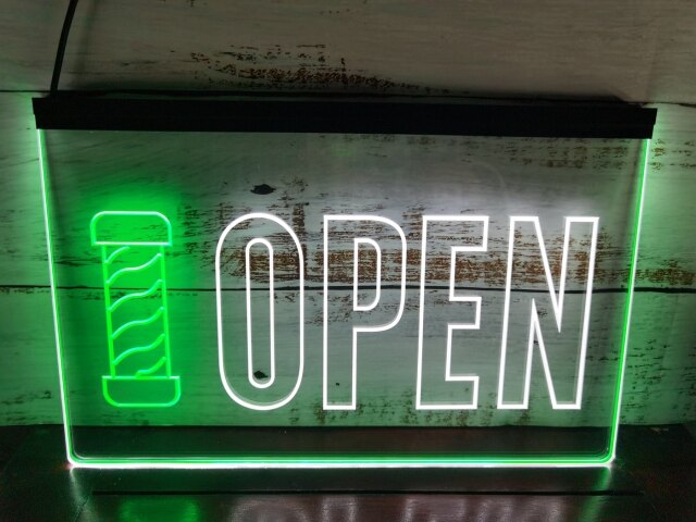 Open Barbers Hair Dressers Two Tone Illuminated Sign