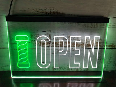 Open Barbers Hair Dressers Two Tone Illuminated Sign