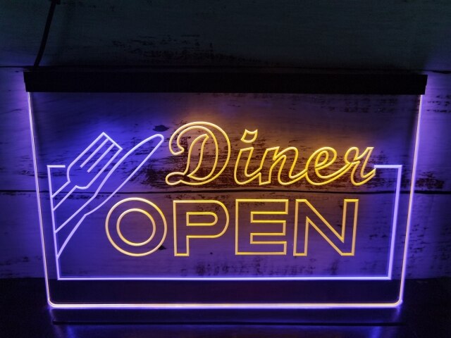 Diner Open Two Tone Illuminated Sign