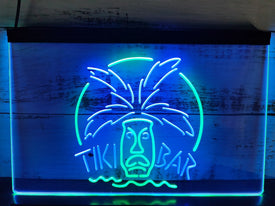Tiki Bar Palm Mask Two Tone Illuminated Sign