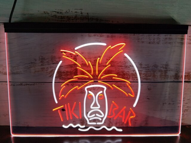 Tiki Bar Palm Mask Two Tone Illuminated Sign