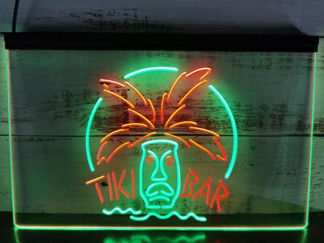 Tiki Bar Palm Mask Two Tone Illuminated Sign