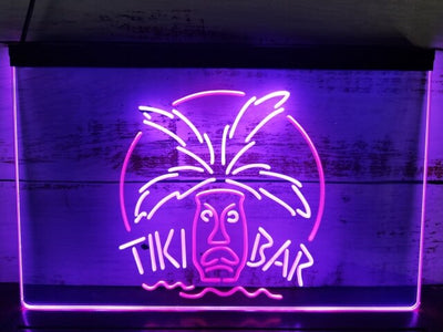 Tiki Bar Palm Mask Two Tone Illuminated Sign